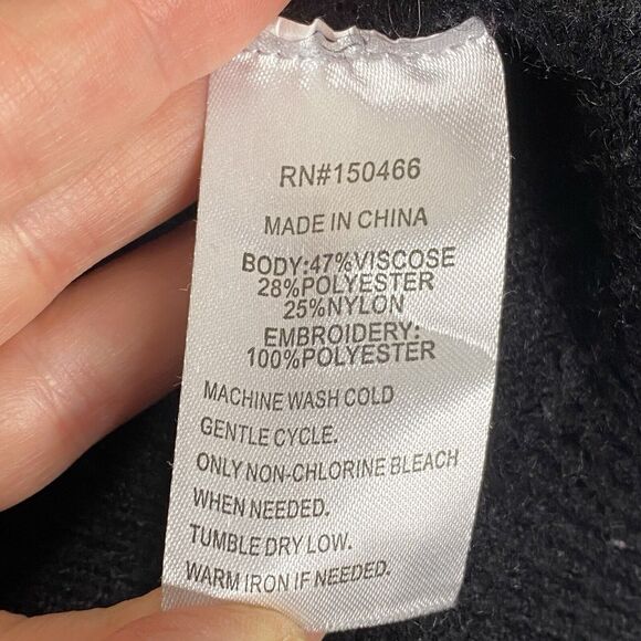 Pixley Black Embroidered Floral Sweater Womens Lg Viscose Cozy Soft Cottage Boho - Picture 5 of 9